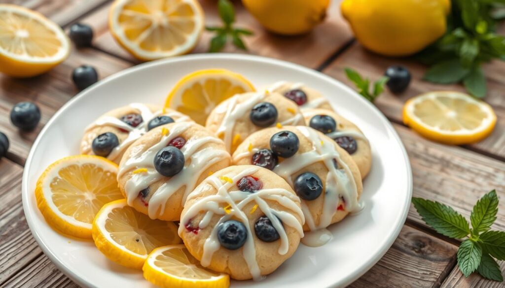 Decorated lemon blueberry cookies