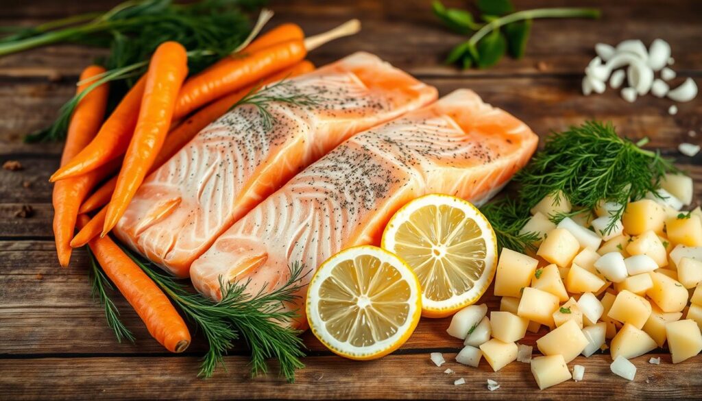 Salmon soup ingredients