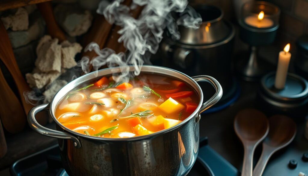 Simmering bone broth