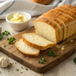 Thick slices of Texas Toast bread arranged on a rustic cutting board with butter and parsley, highlighting their soft and hearty texture.