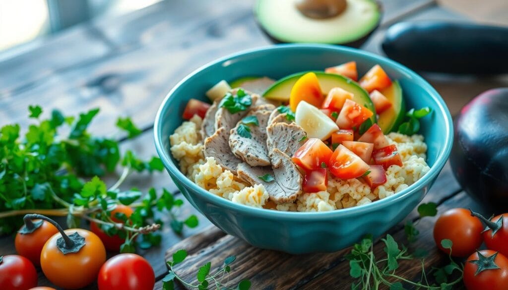 breakfast bowl with turkey and eggs breakfast bowl with turkey and eggs