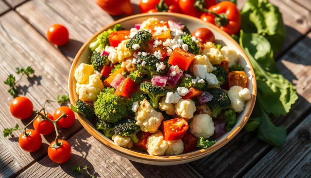 broccoli cauliflower salad in a bowl