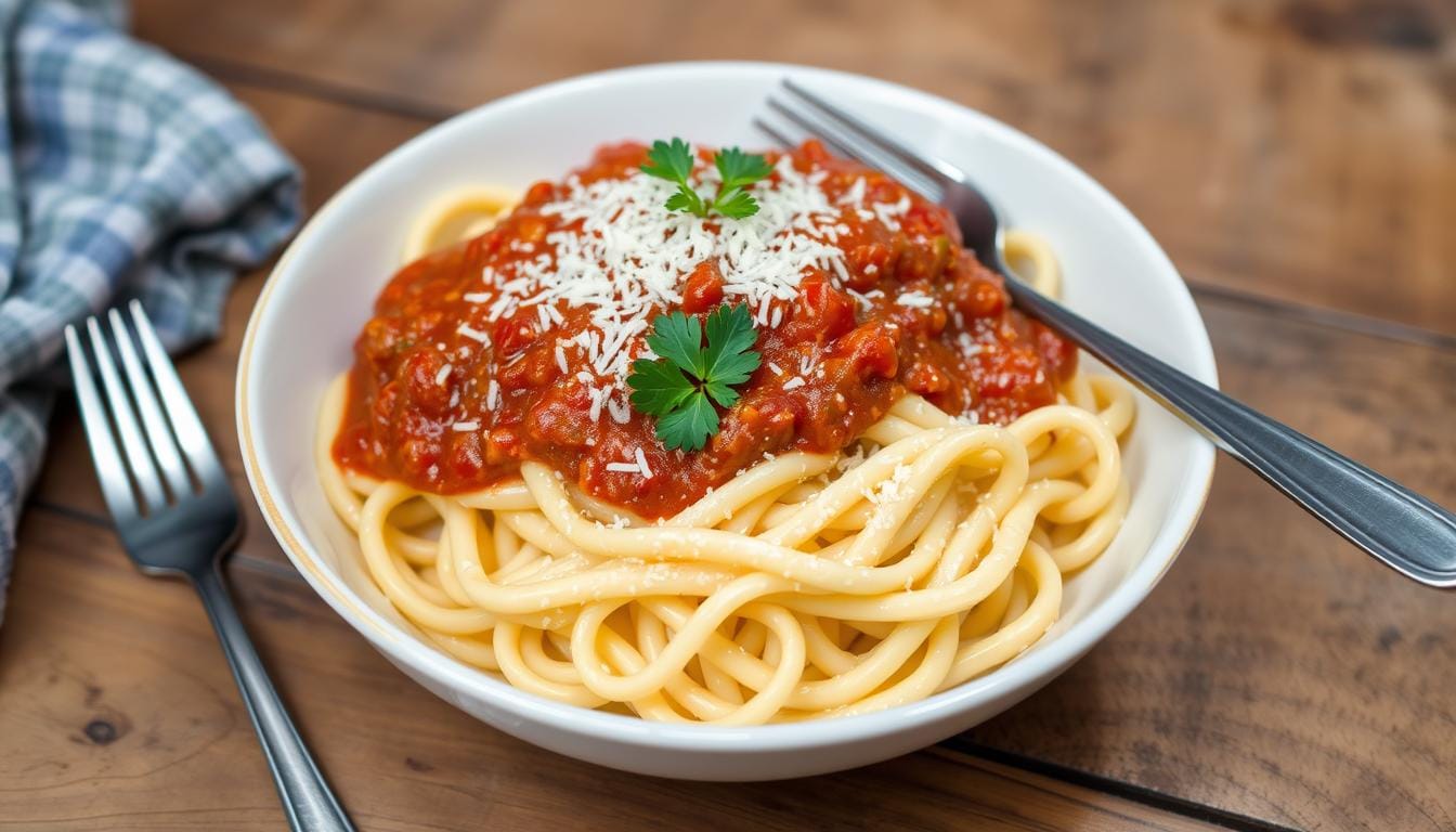 fettuccine alfredo with ragu sauce