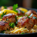 Greek Chicken Meatballs with Lemon Orzo