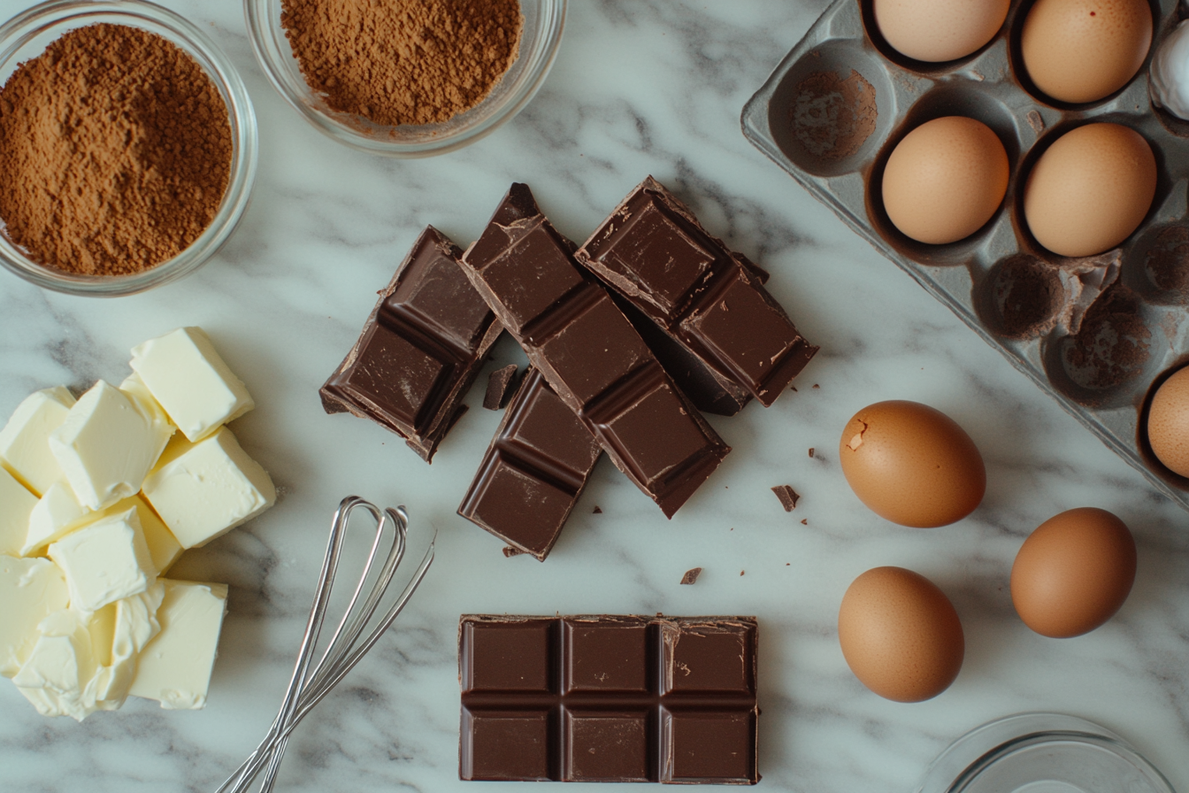 u6232965783_Flat_lay_photo_of_ingredients_for_layered_chocola_75e25316-df51-4412-a026-f86a56111bf3_0 Layered Chocolate Mousse Brownies ingredients