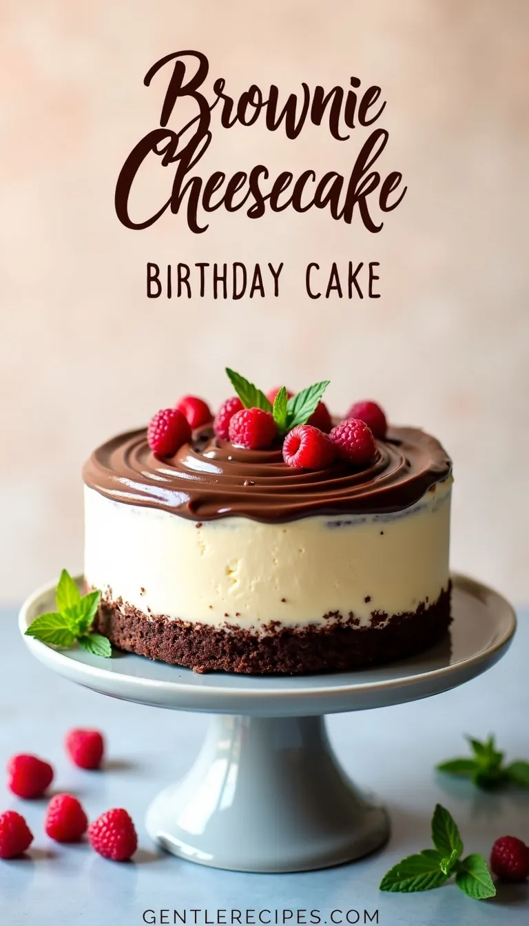 Pinterest pin for Brownie Cheesecake Birthday Cake