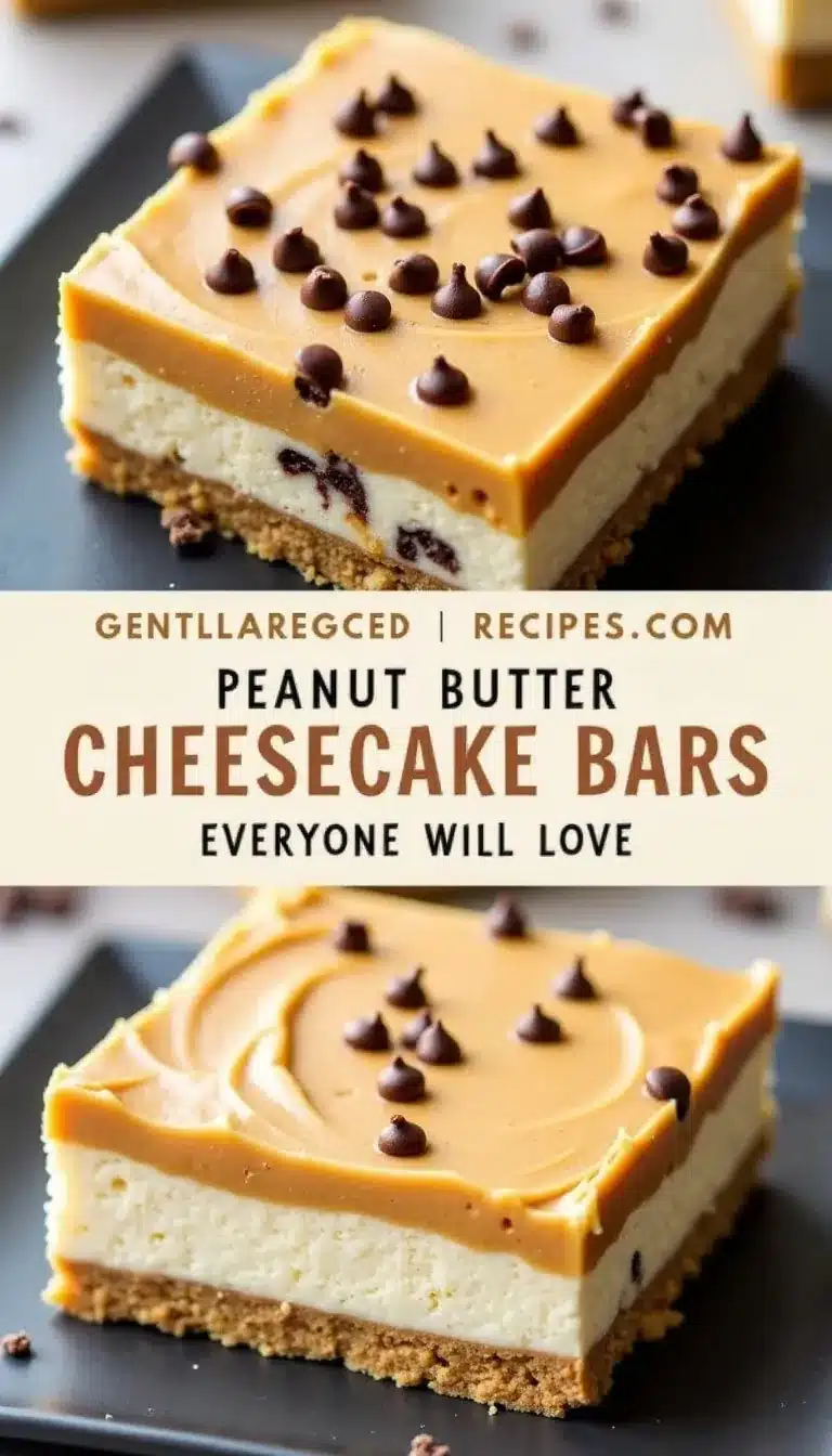 Pinterest pin for No Bake Peanut Butter Cheesecake Bars