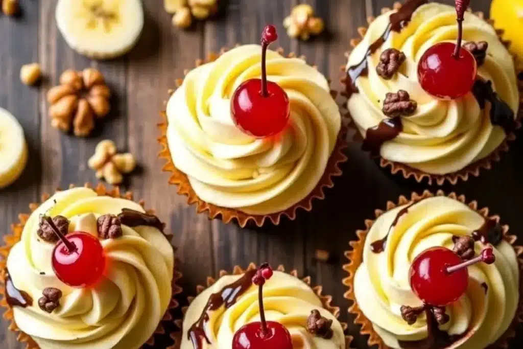 banana split cupcakes
