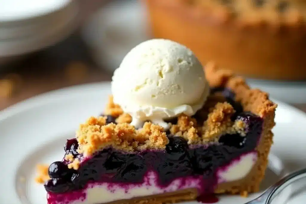 blueberry crumble cheesecake pie