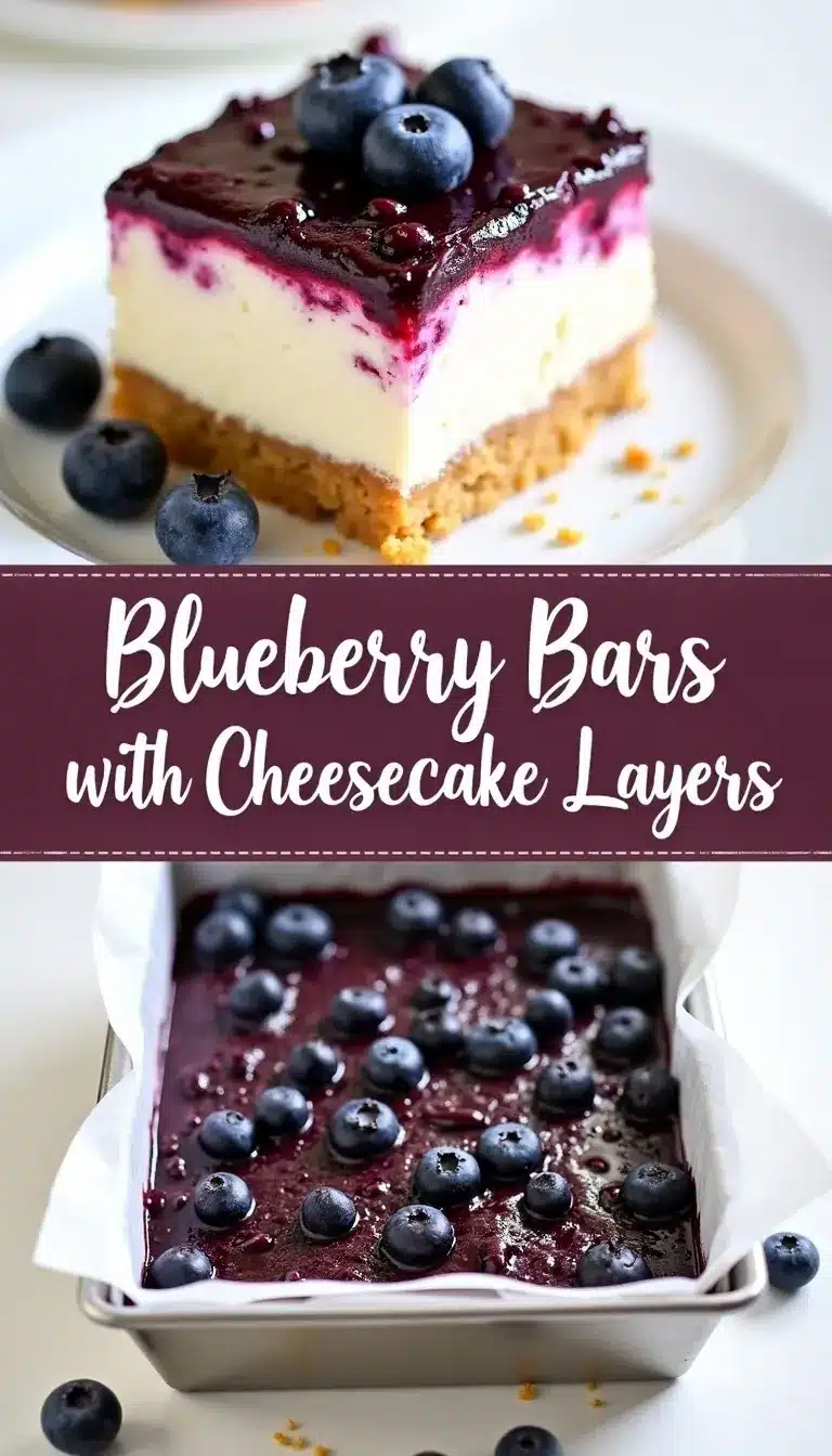 Pinterest pin for blueberry bars with cheesecake layers