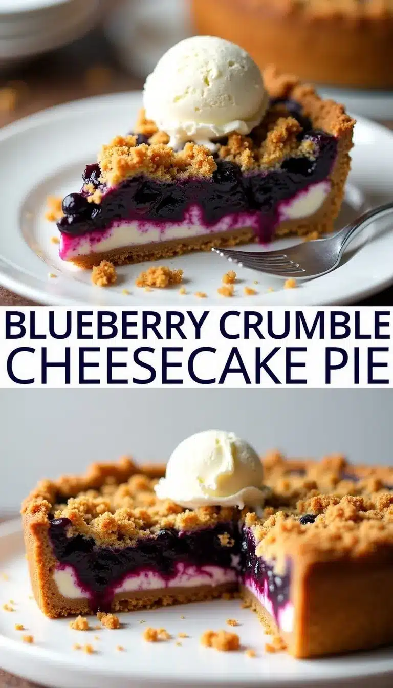 Pinterest pin for blueberry crumble cheesecake pie