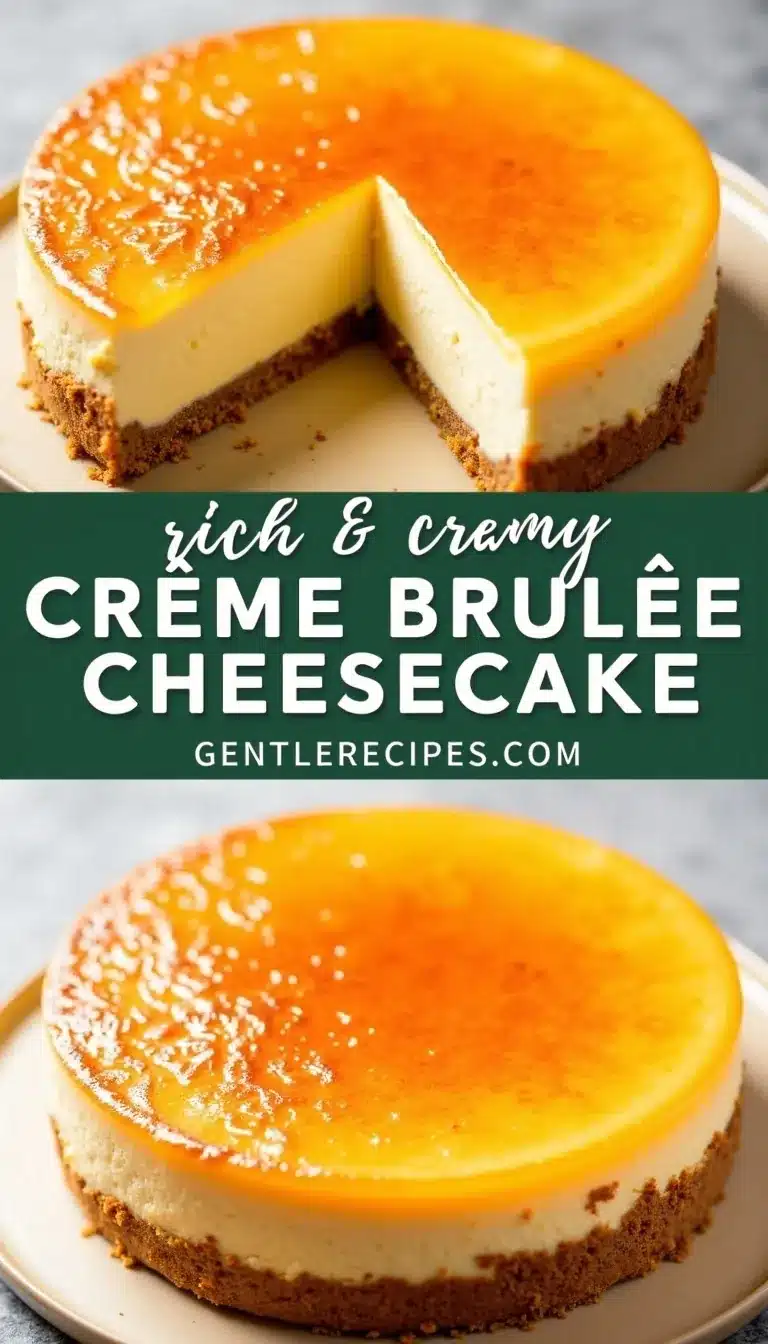 Pinterest pin for crème brûlée cheesecake