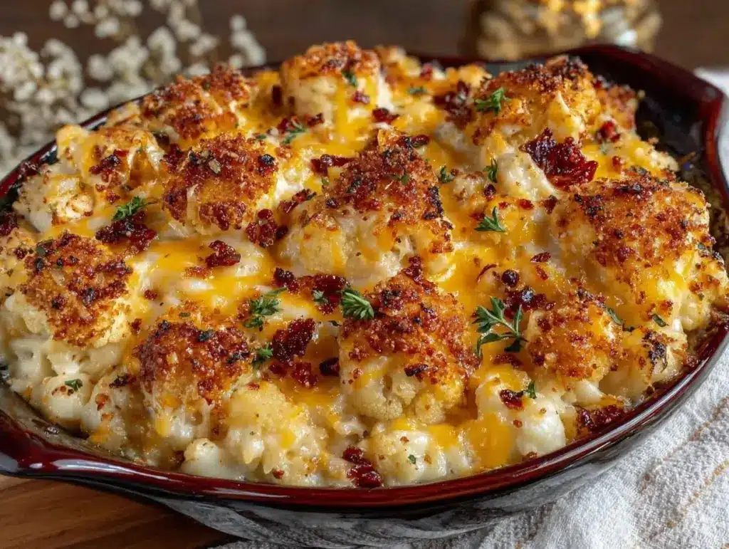 creamy chicken cauliflower rice casserole - featured image