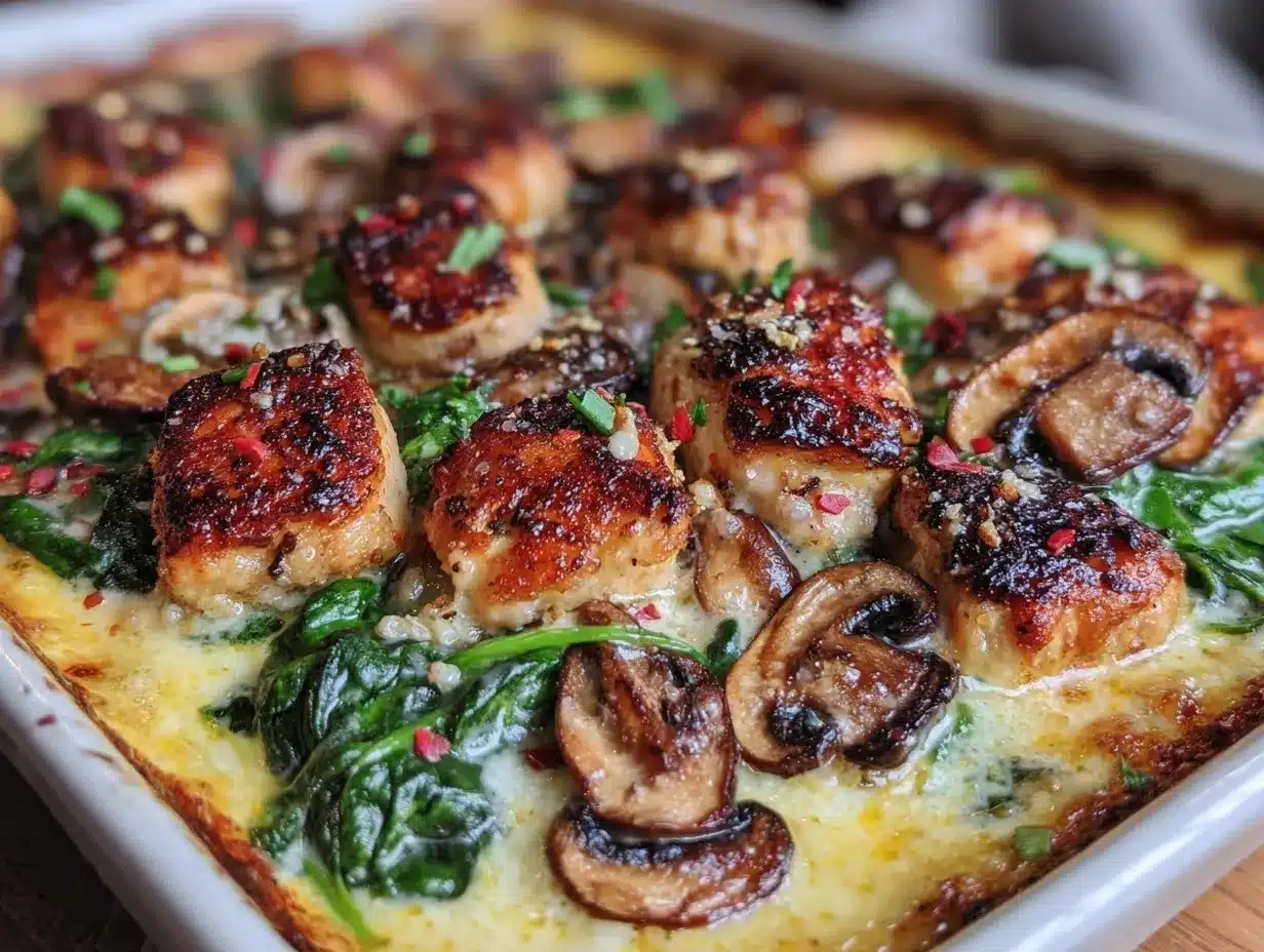 creamy chicken spinach mushroom bake preparation steps