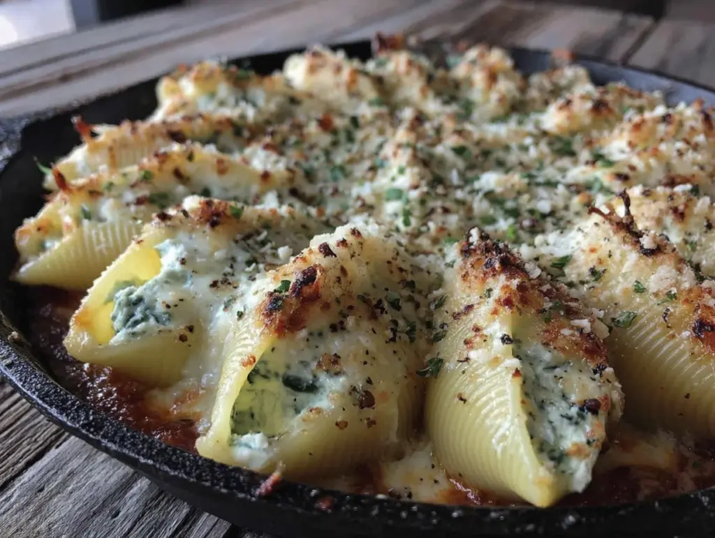 creamy spinach ricotta stuffed shells - featured image