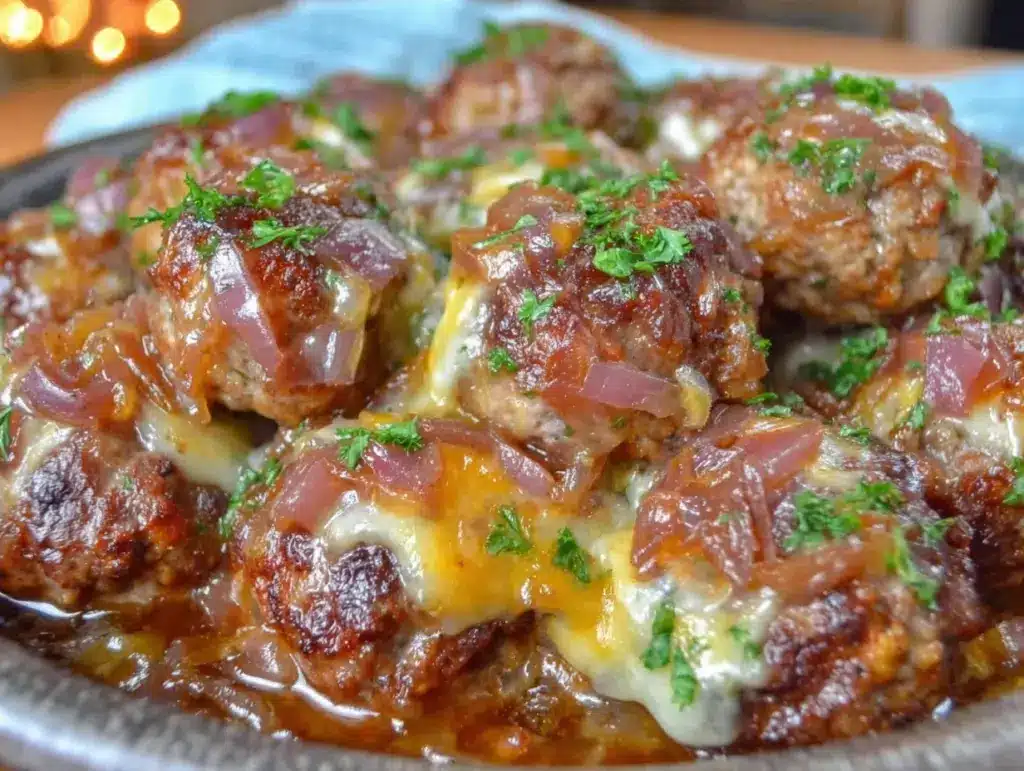 French Onion Meatballs - featured image
