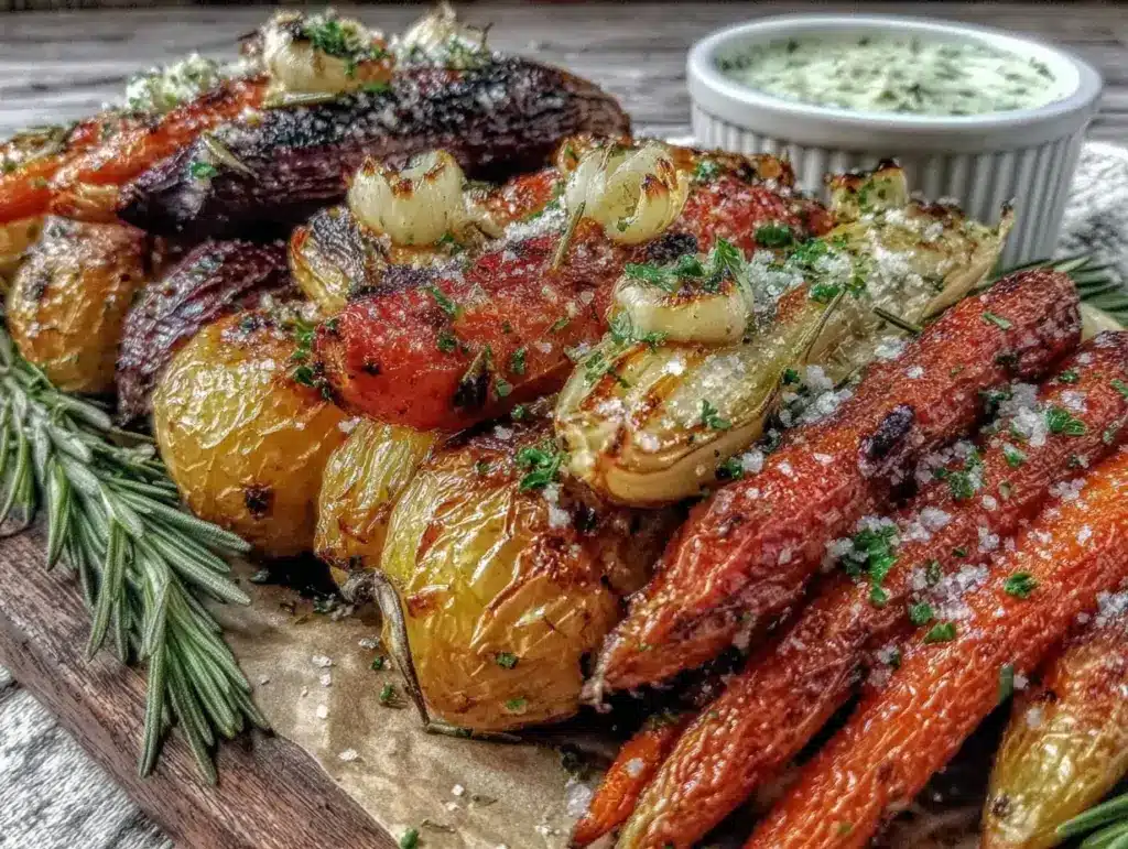 garlic herb roasted root vegetables - featured image