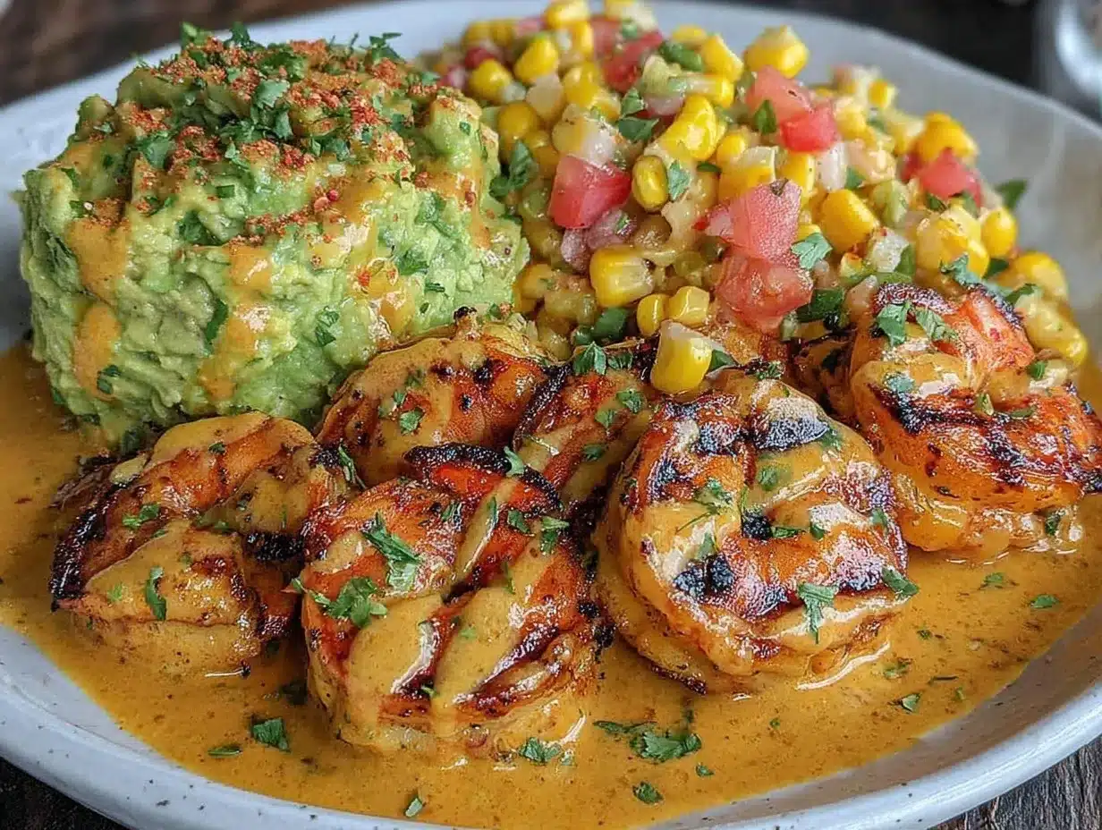 Grilled Shrimp Bowl Recipe with Avocado Corn Salsa & Sauce 4 grilled shrimp bowl preparation steps
