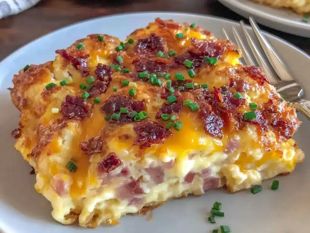 ham and cheese croissant casserole - featured image