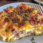 ham and cheese croissant casserole - featured image