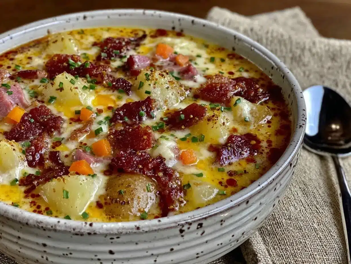 Creamy Ham and Potato Soup Recipe Perfect for Holiday Leftovers 4 ham and potato soup preparation steps