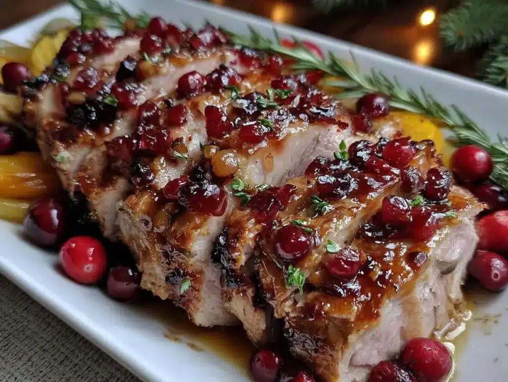 slow cooker cranberry glazed pork loin - featured image