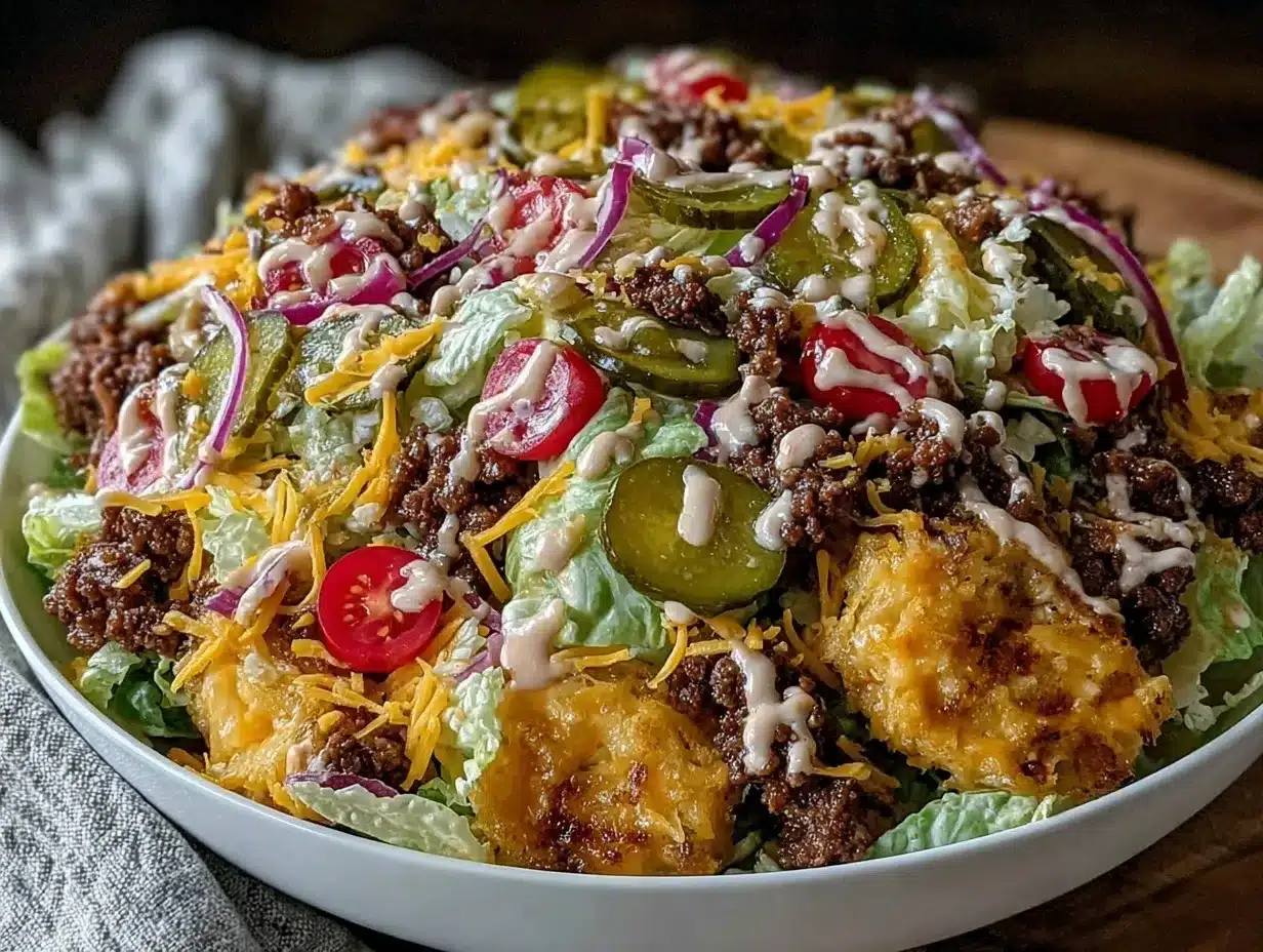 Healthy Big Mac Salad Recipe - Easy Low-Carb Keto Meal 4 Big Mac Salad preparation steps