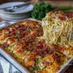 cheesy chicken spaghetti bake - featured image
