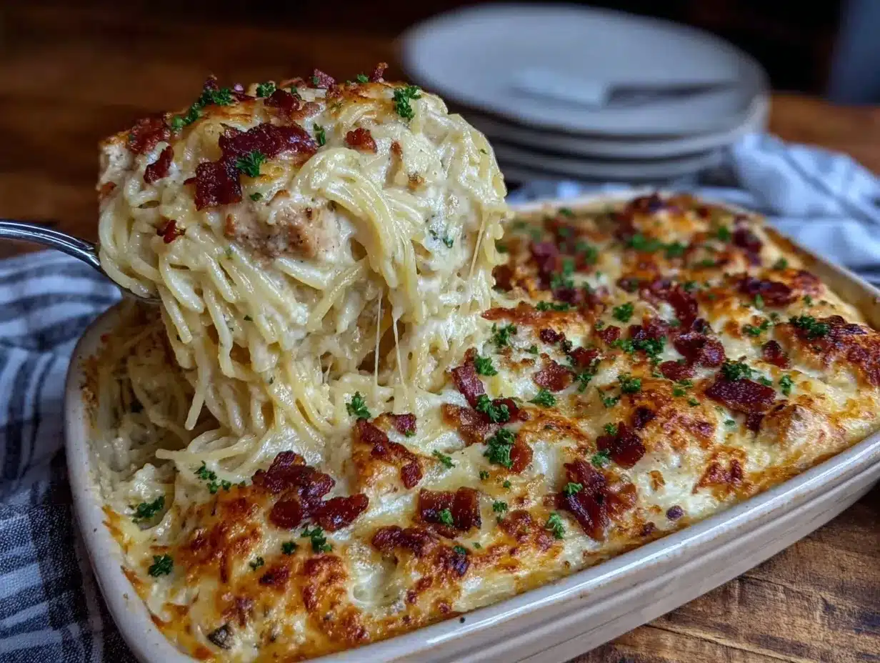 Cheesy Chicken Spaghetti Bake – Easy Comfort Food Recipe 4 cheesy chicken spaghetti bake preparation steps