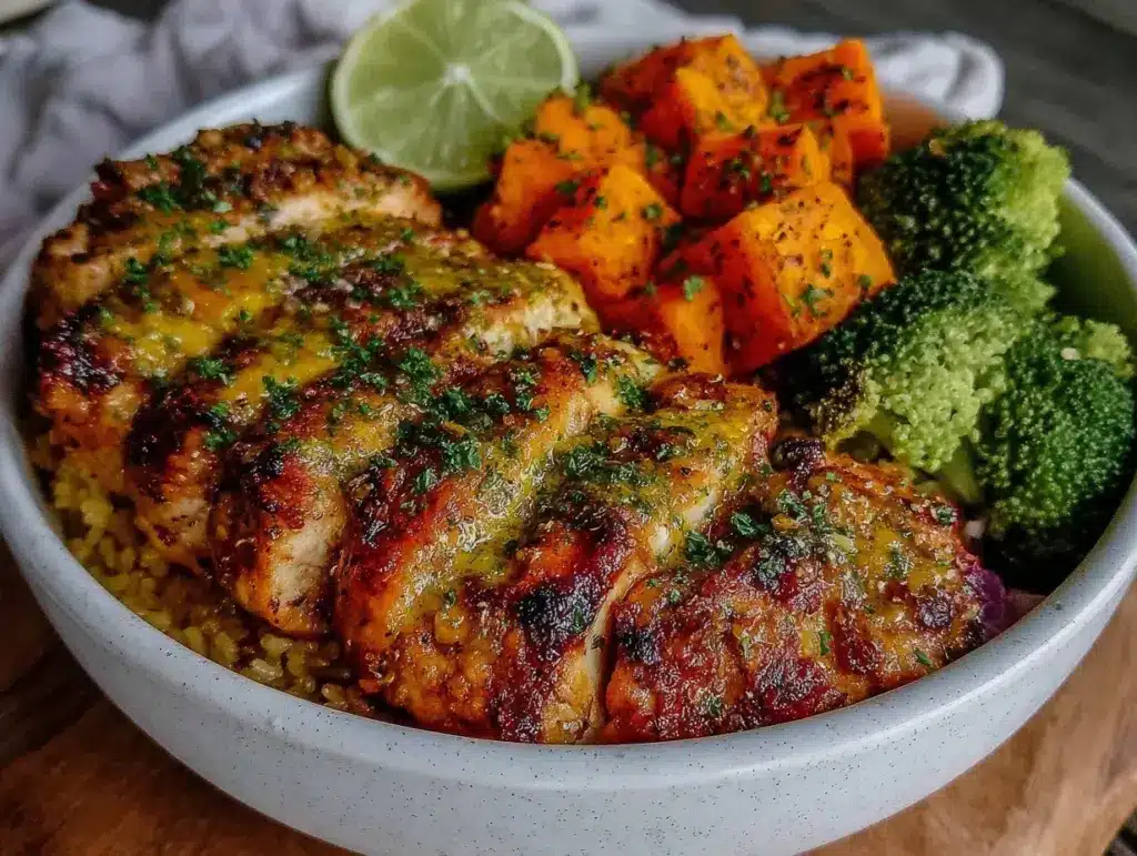 chicken and sweet potato rice bowl - featured image