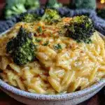 creamy broccoli cheese orzo - featured image