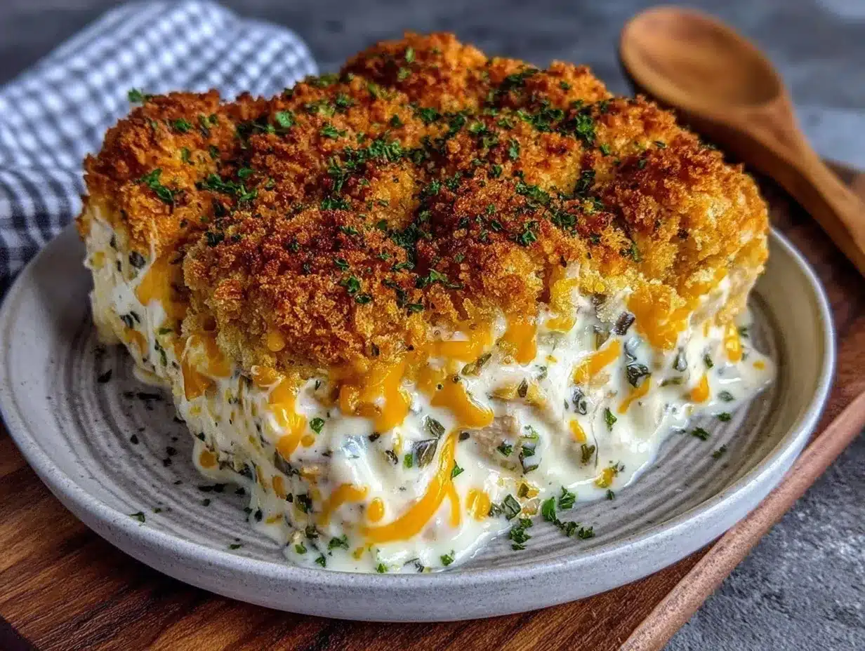 Creamy Chicken Casserole with Cheddar Bay Biscuit Topping 4 creamy chicken casserole preparation steps