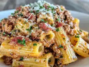 creamy ground turkey pasta - featured image