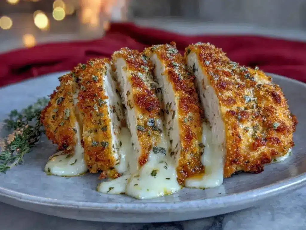 crispy mozzarella stuffed chicken - featured image