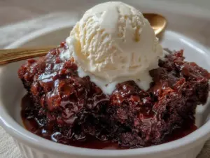 fudgy crockpot brownie pudding - featured image