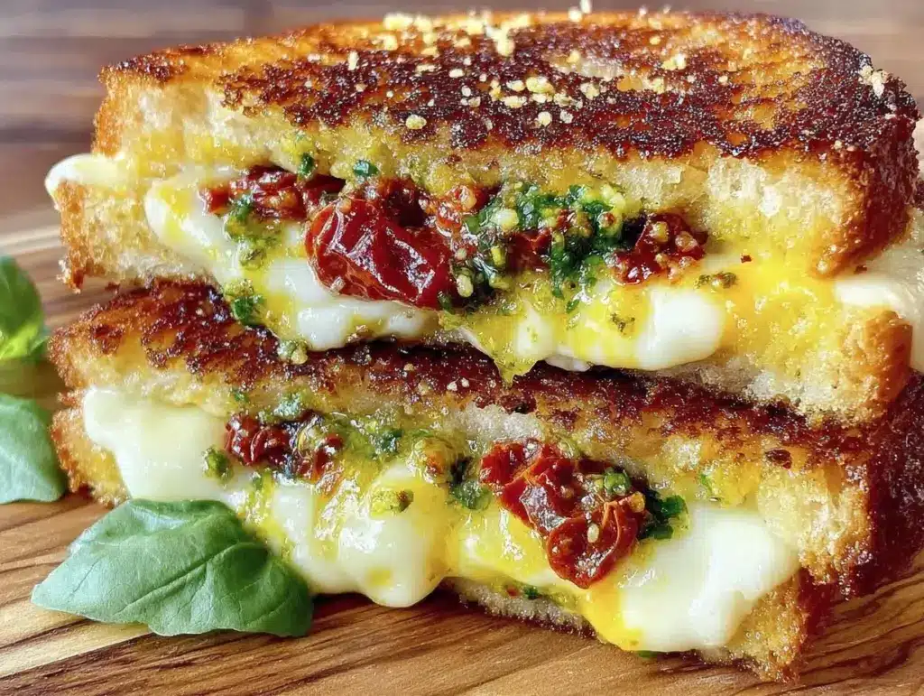 sun-dried tomato bacon pesto grilled cheese - featured image