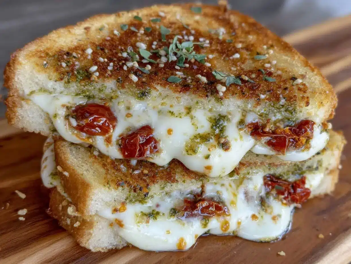 sun-dried tomato bacon pesto grilled cheese preparation steps