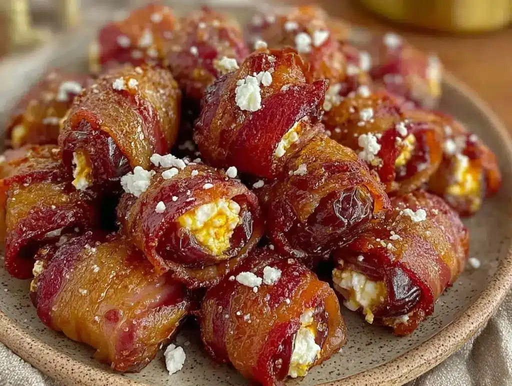air fryer goat cheese stuffed dates with bacon - featured image