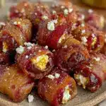 air fryer goat cheese stuffed dates with bacon - featured image