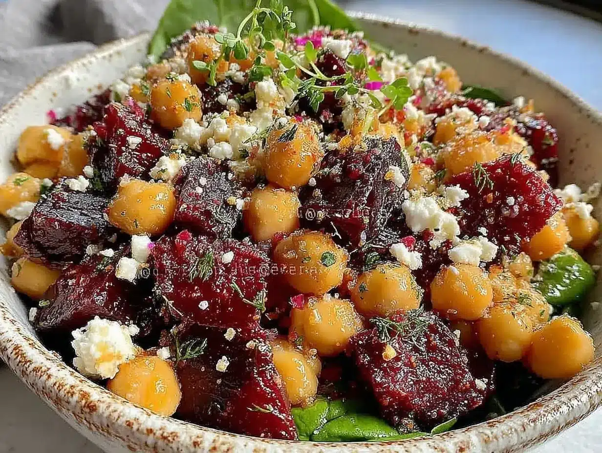 Fresh Chickpea Beet and Feta Salad Recipe Easy Healthy Lemon Garlic Dressing 4 chickpea beet feta salad preparation steps