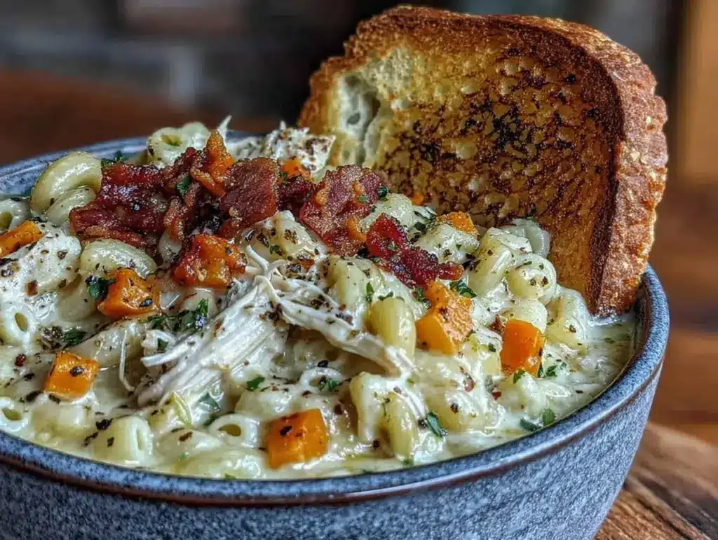 creamy chicken macaroni cheese soup - featured image