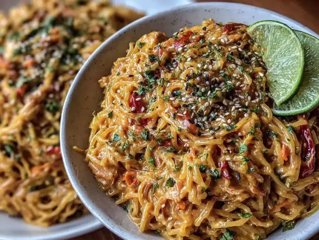 creamy coconut curry chicken noodles - featured image