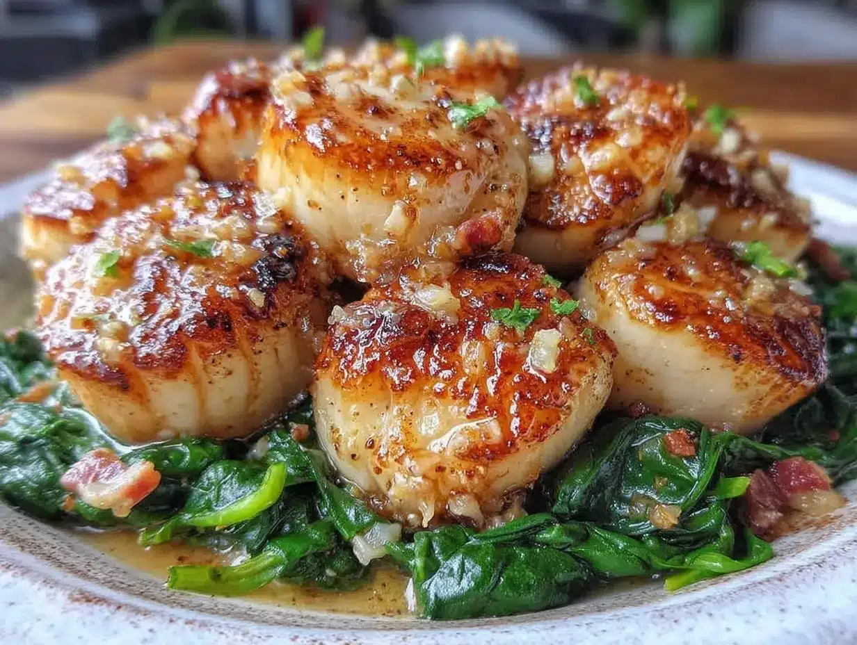 Creamy Keto Garlic Butter Scallops and Spinach Recipe Easy Healthy Dinner Idea 4 creamy keto garlic butter scallops preparation steps