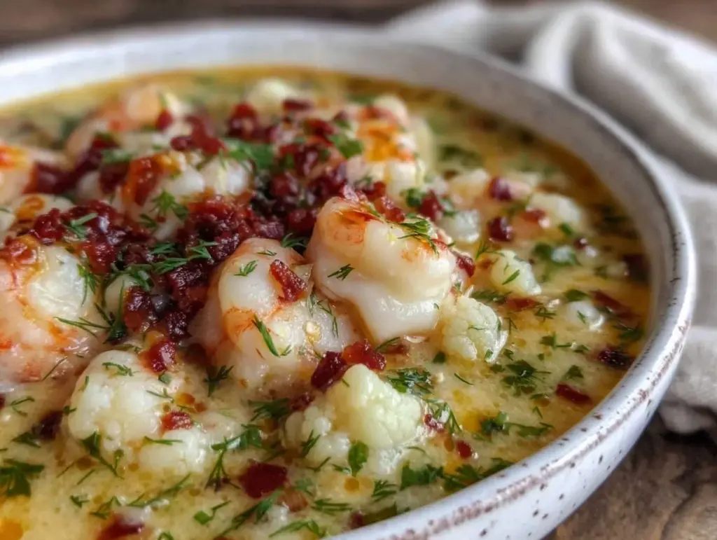 creamy low carb seafood chowder soup - featured image