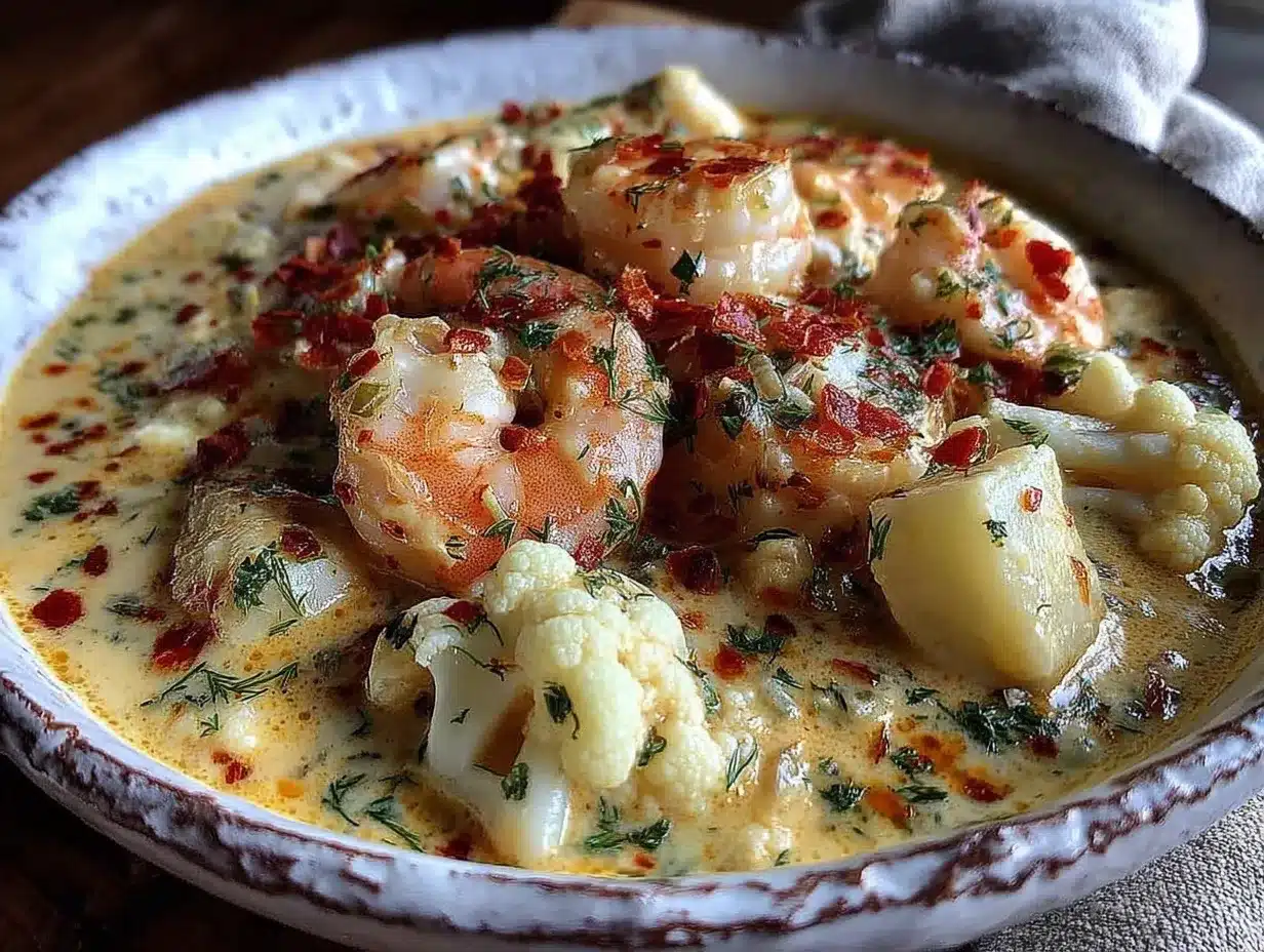 Creamy Low Carb Seafood Chowder Soup Recipe Easy Healthy Mediterranean Dinner 4 creamy low carb seafood chowder soup preparation steps