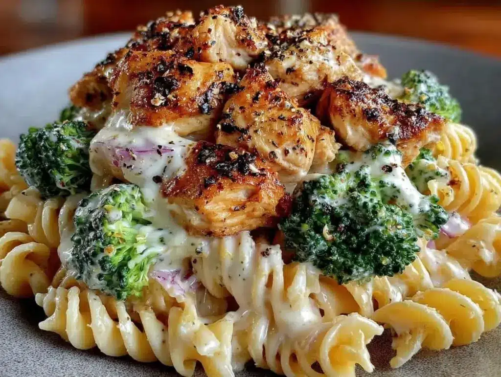 creamy rotisserie chicken broccoli pasta - featured image