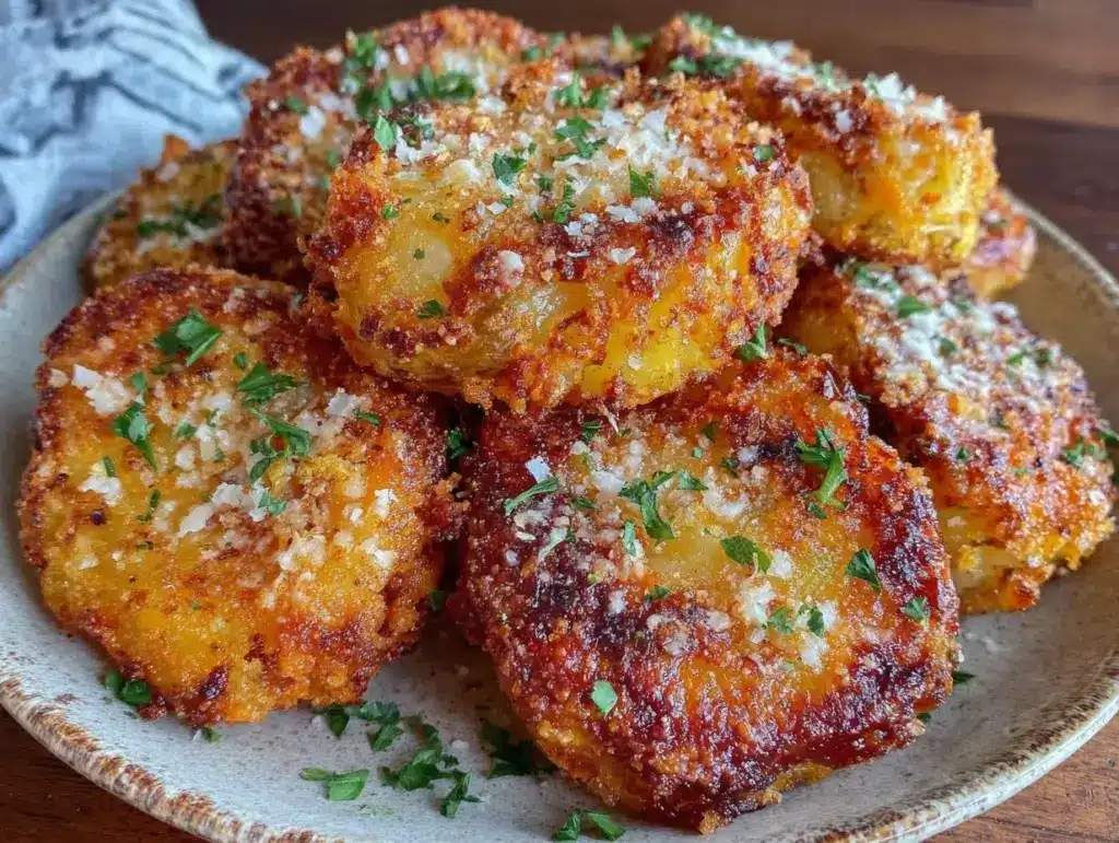 crispy garlic parmesan crusted potatoes - featured image