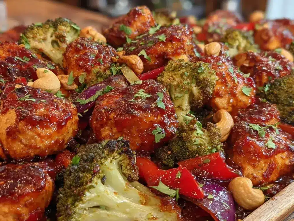 easy sheet pan cashew chicken - featured image