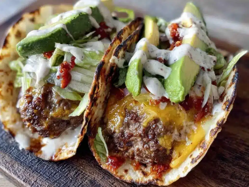 easy smashed burger tacos - featured image