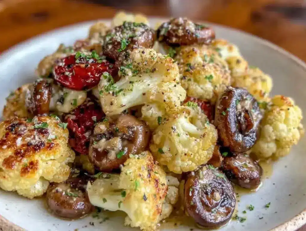 garlic cauliflower mushroom skillet keto - featured image